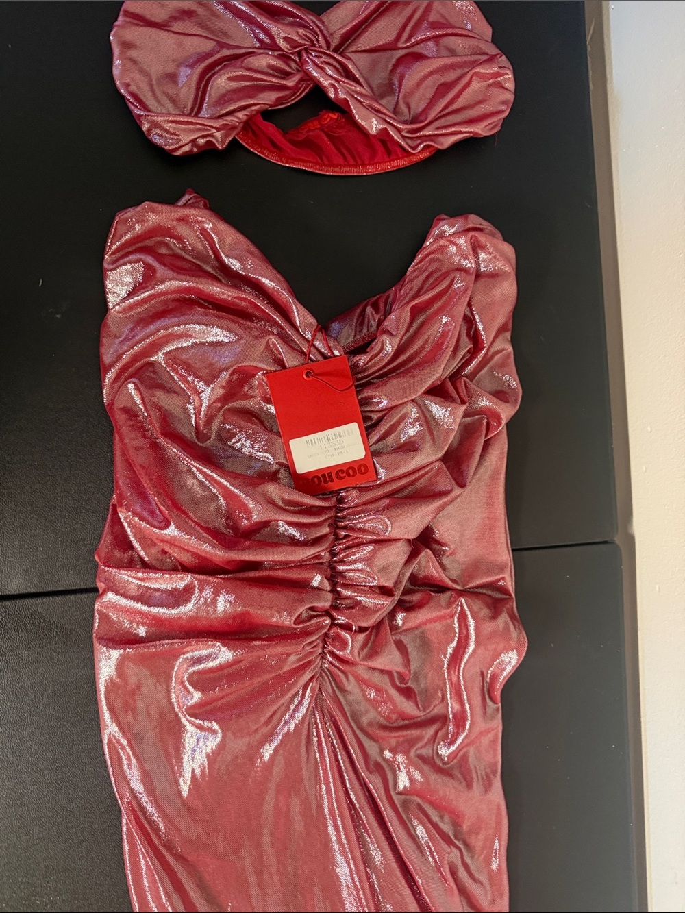 COUCOO Rose Pink Ruched 2 piece Strapless Dress MEDIUM brand new unworn